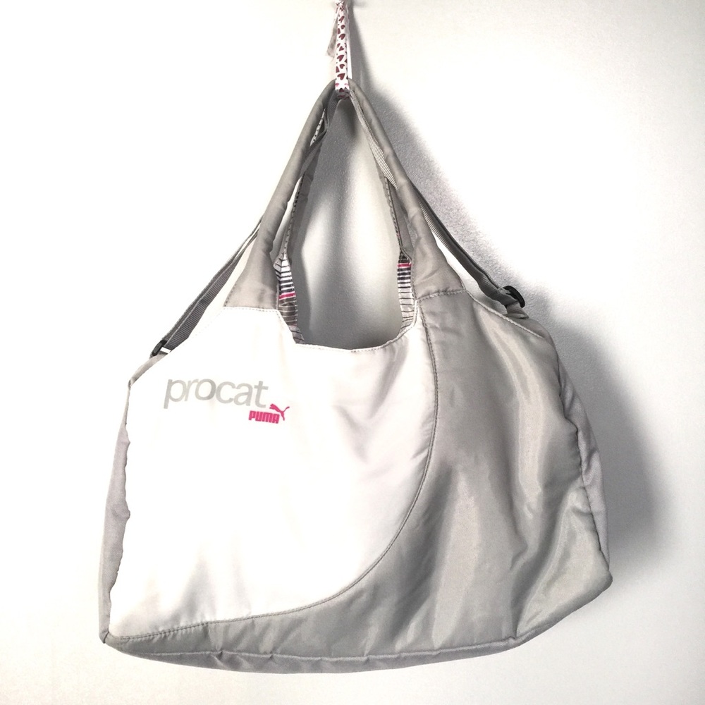 Gray & White Puma Pro Cat Duffle Gym Bag